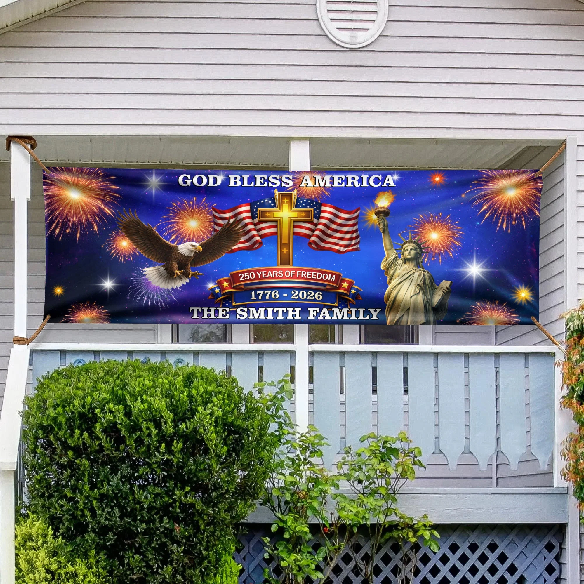 God Bless America 250 Years Of Freedom - Personalized Outdoor Banner - Gift For Patriotic Family - Image 2