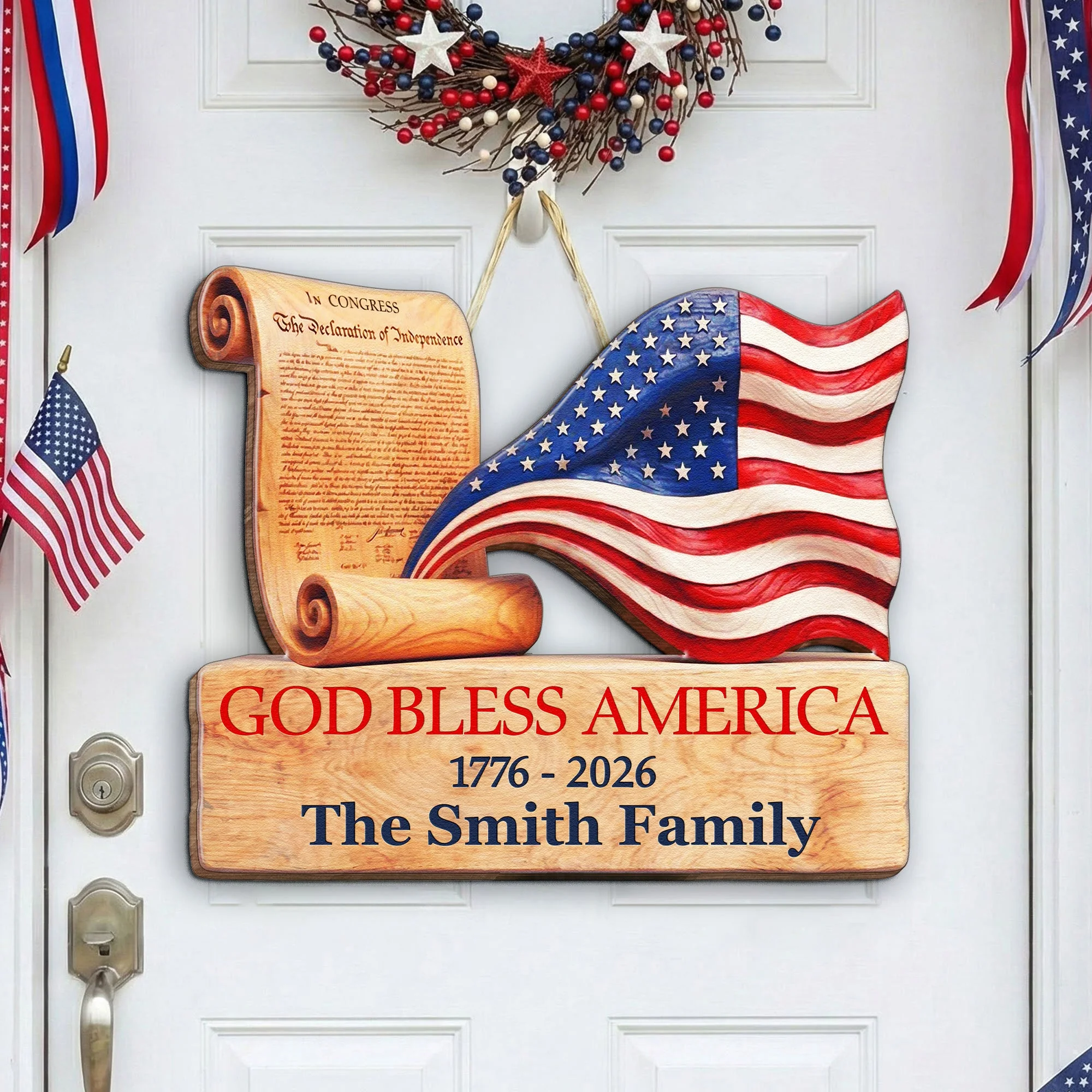 God Bless America 250 Years Of Freedom - Personalized Wood Sign - Gift For Patriotic Family