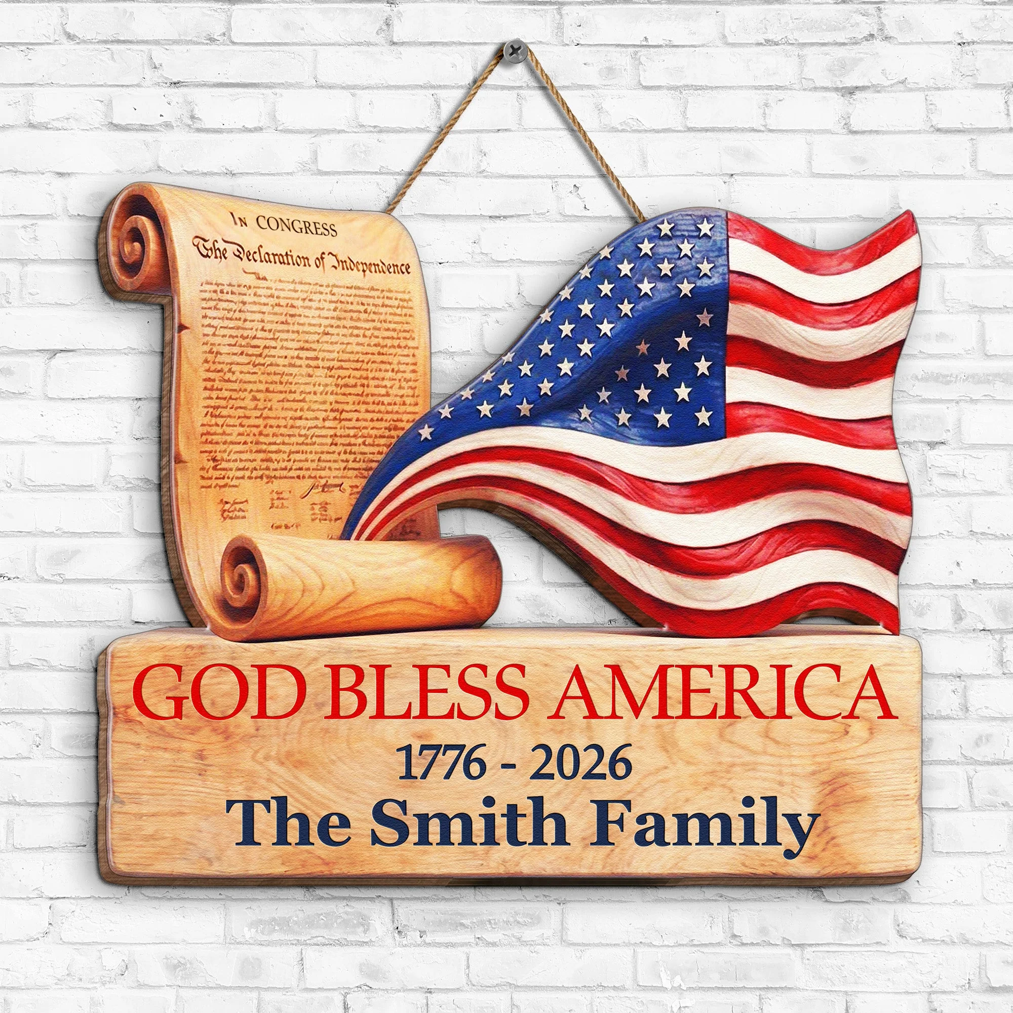 God Bless America 250 Years Of Freedom - Personalized Wood Sign - Gift For Patriotic Family - Image 2