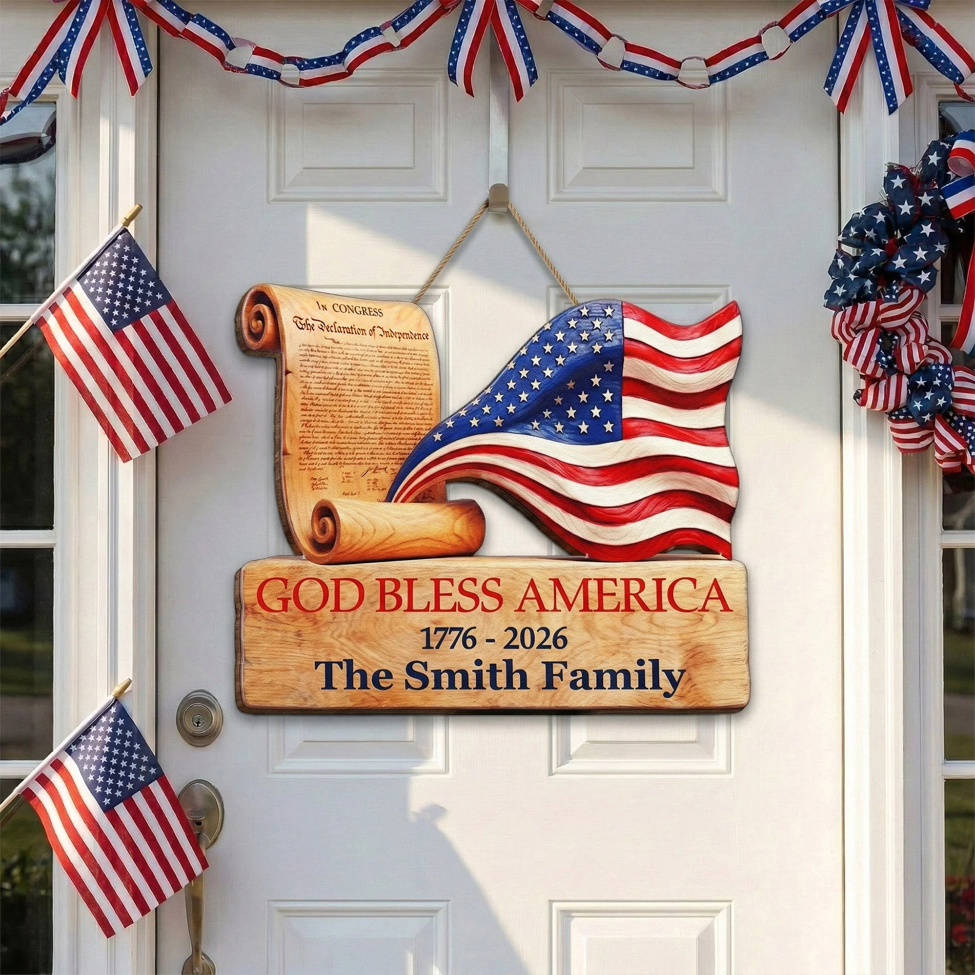 God Bless America 250 Years Of Freedom - Personalized Wood Sign - Gift For Patriotic Family - Image 3