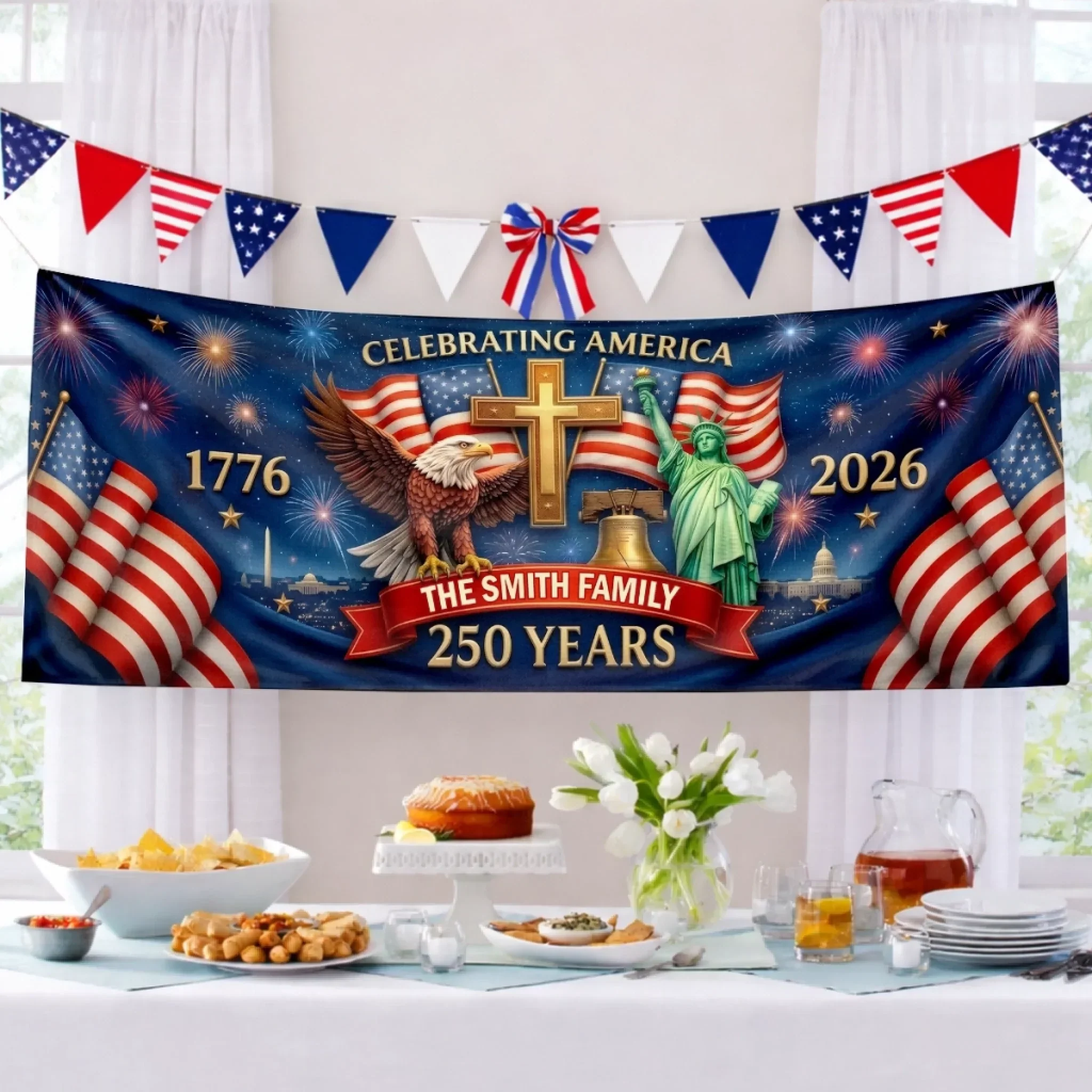 God Bless America Celebrating 250 Years Of Freedom - Personalized Outdoor Banner - Gift For Patriotic Family - Image 5