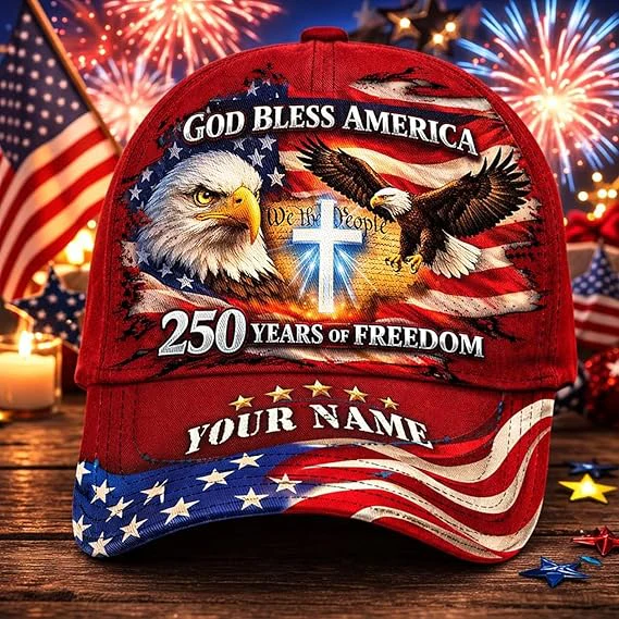 God Bless America Cross Eagle 250 Years Freedom - Personalized Classic Cap - Gift For Him