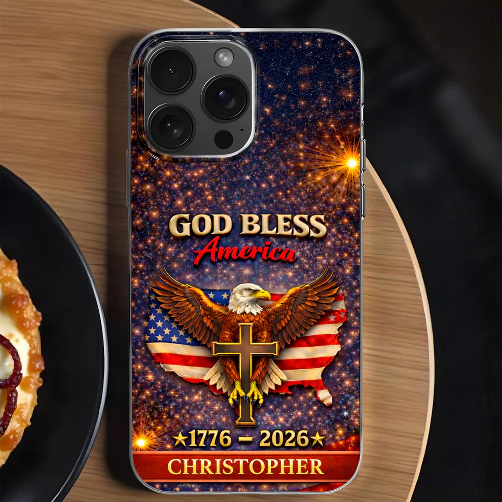 God Bless America Eagle And Cross - Personalized Phone Case - Gift For Patriots - Image 2