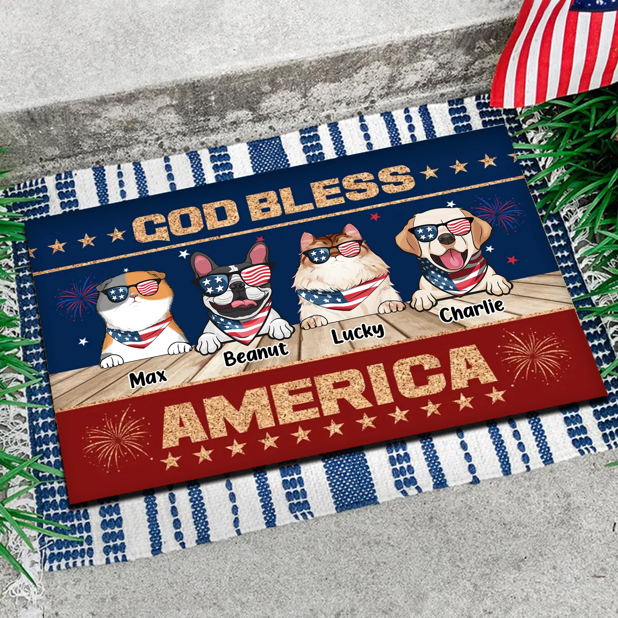 God Bless America Happy Independence Day - Gift For Pet Lovers - Personalized Door Mat - Image 3