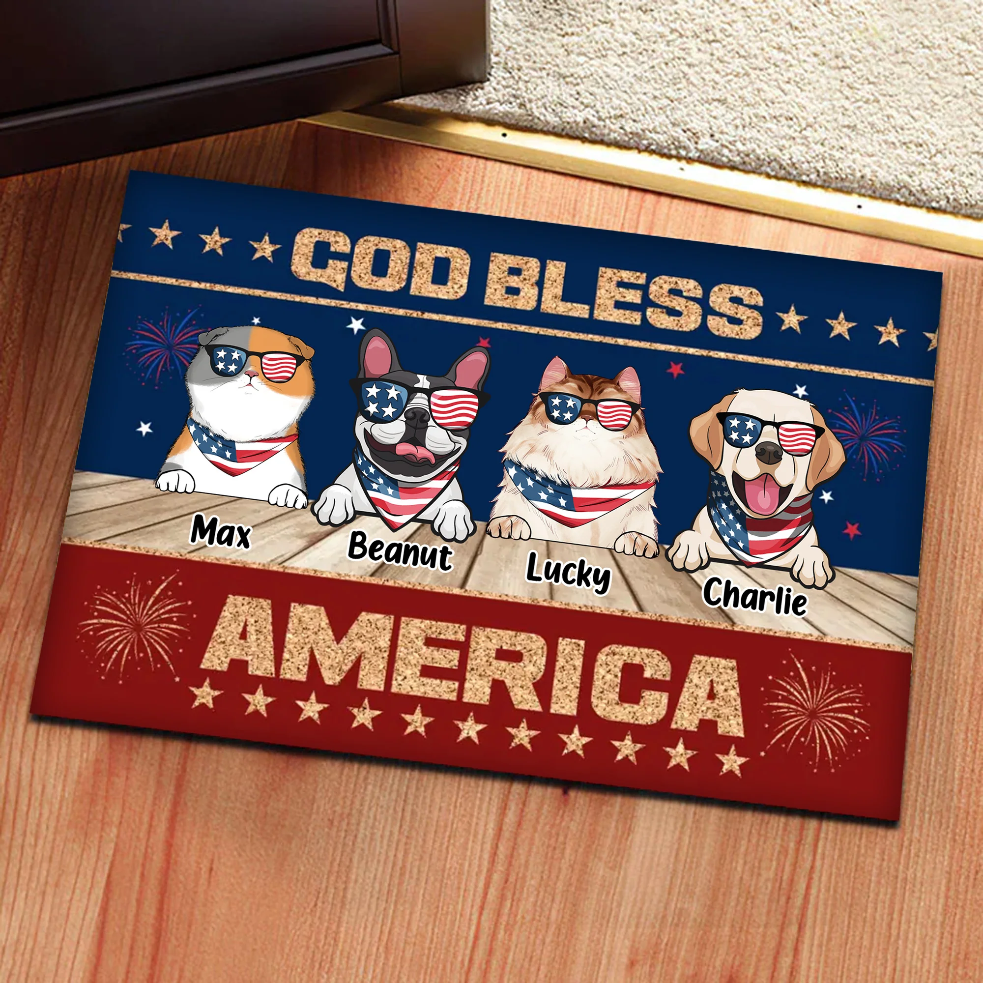 God Bless America Happy Independence Day - Gift For Pet Lovers - Personalized Door Mat - Image 4