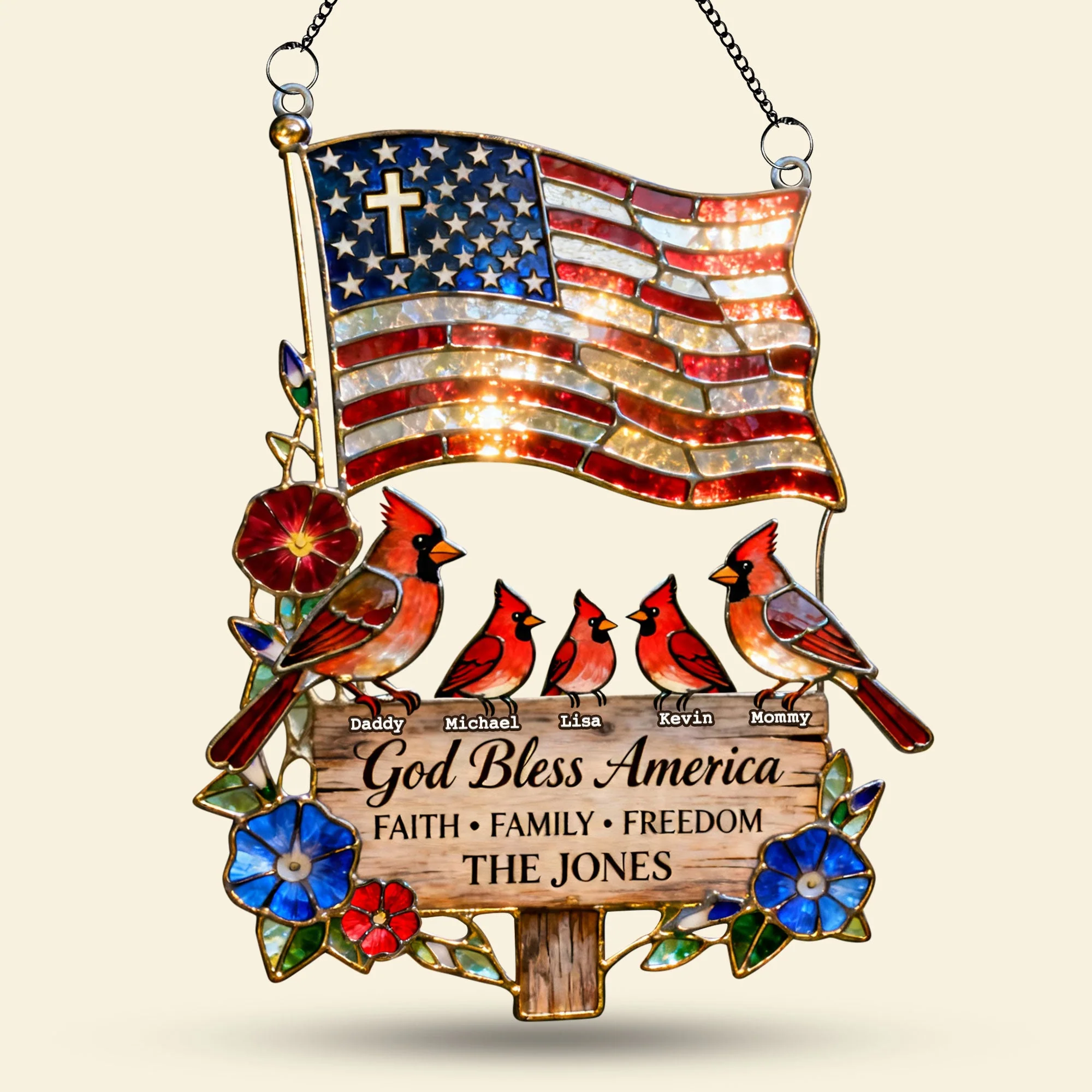 God Bless America - Personalized Window Hanging Suncatcher - Gift For Patriots, Family - Image 3