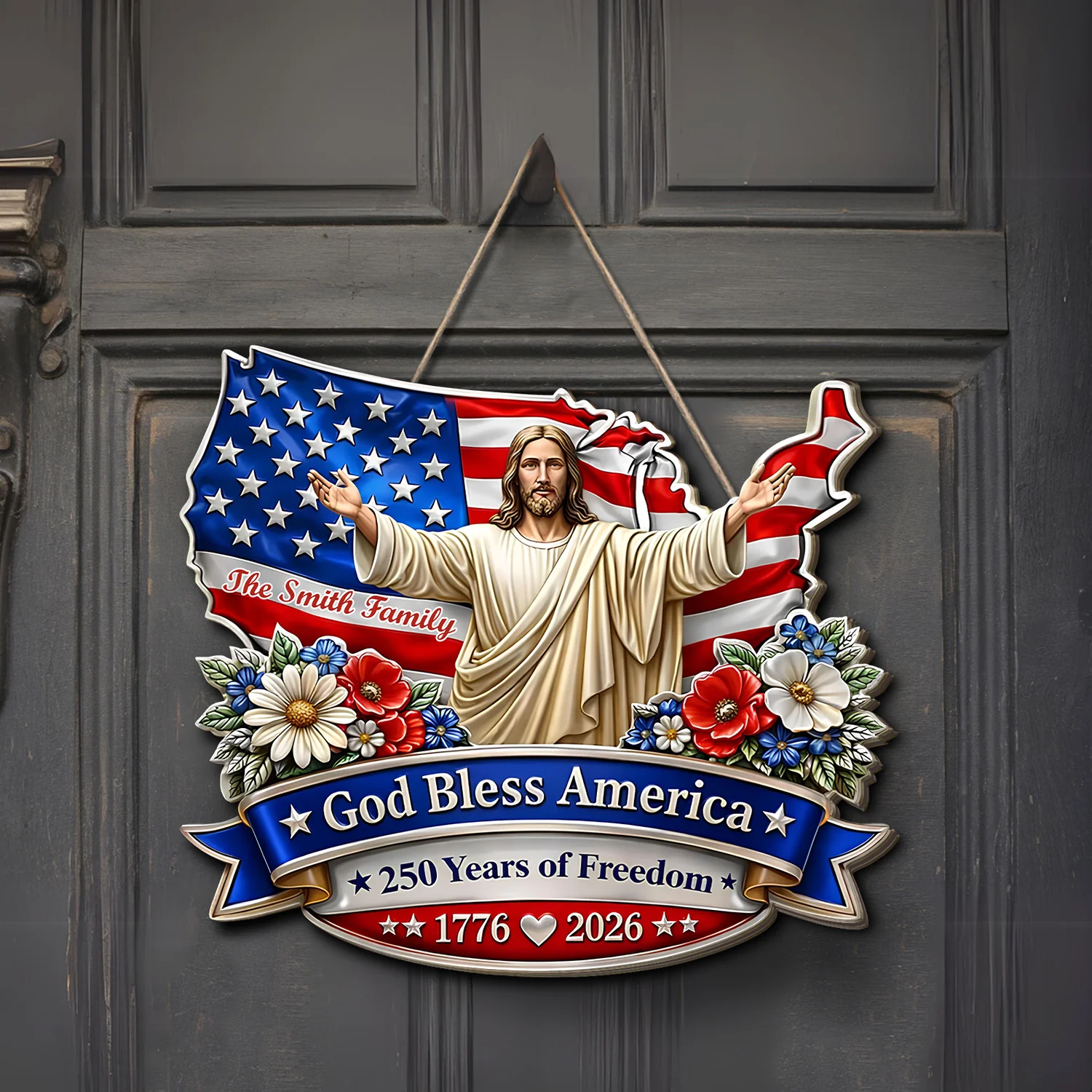 God Bless America - USA 250 Years Anniversary - Personalized Wooden Ornament - Image 2