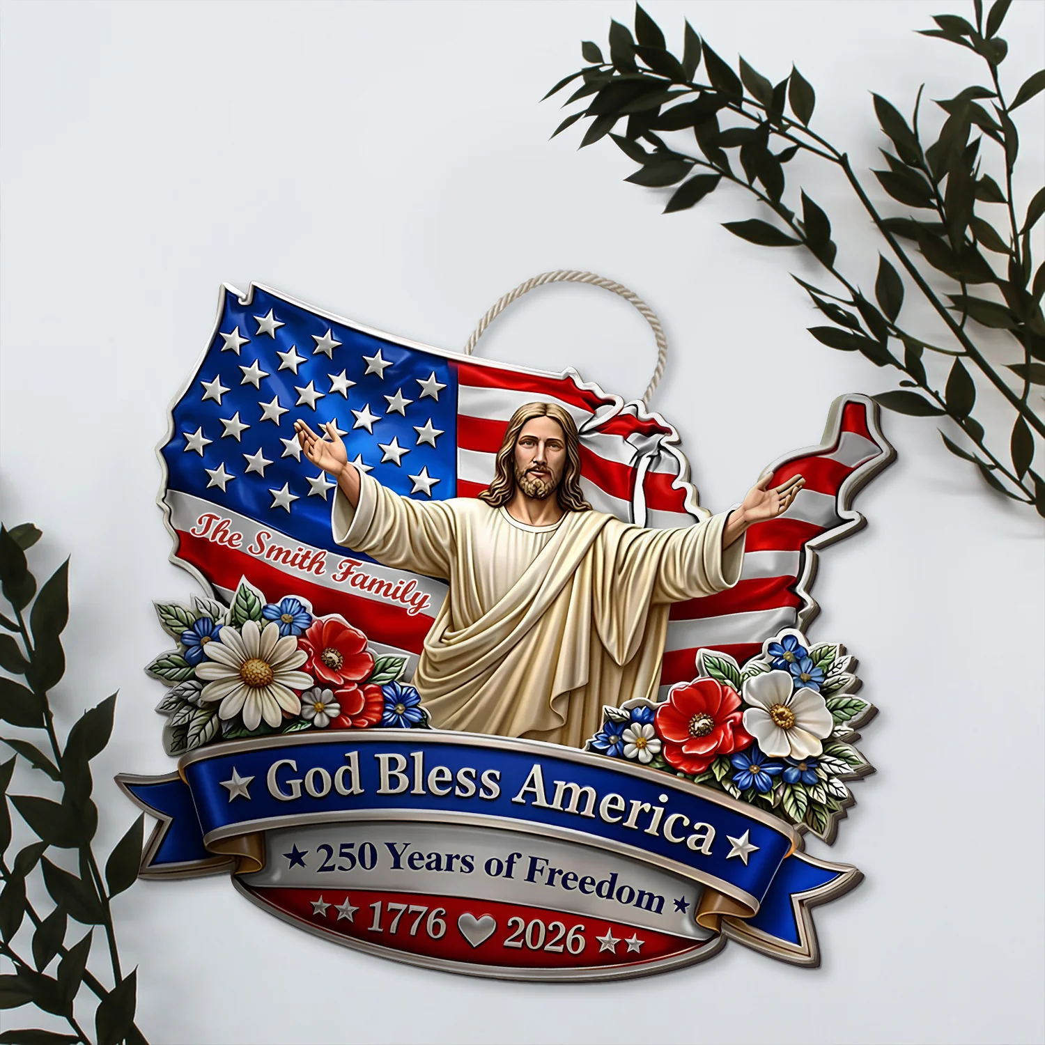 God Bless America - USA 250 Years Anniversary - Personalized Wooden Ornament - Image 3