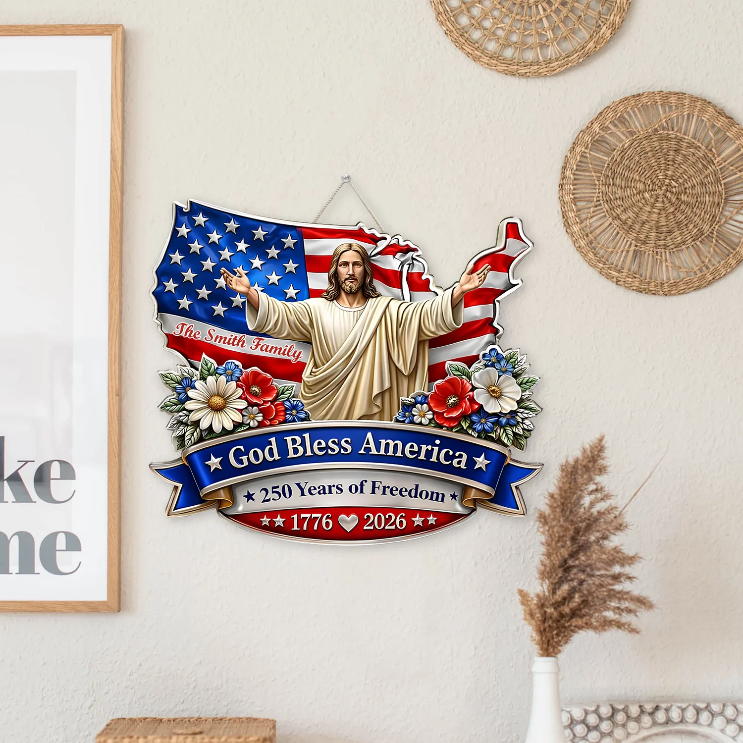 God Bless America - USA 250 Years Anniversary - Personalized Wooden Ornament - Image 4