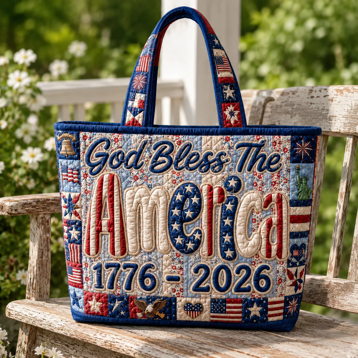 God Bless The America 1776-2026 - Quilted Tote Bag - Patriotic Gift For Her