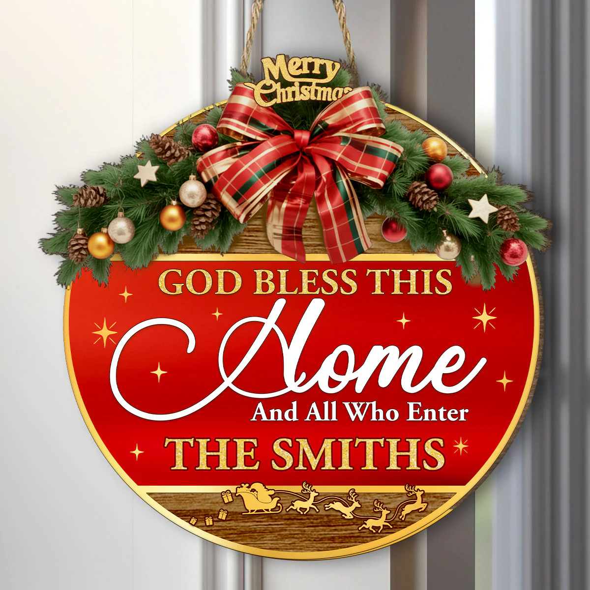 God Bless This Home And All Who Enter - Personalized Wooden Door Sign TD118