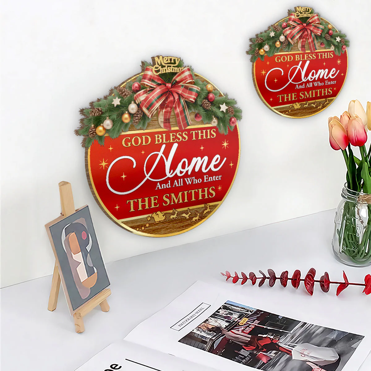 God Bless This Home And All Who Enter - Personalized Wooden Door Sign TD118 - Image 3