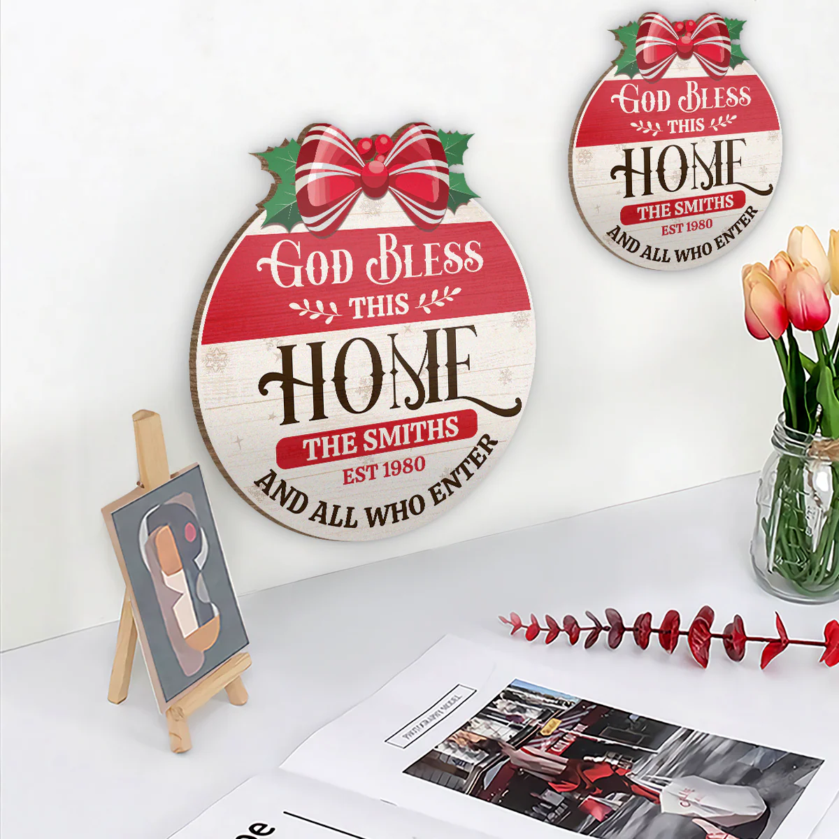 God Bless This Home And All Who Enter - Personalized Wooden Sign - Gift For Christmas TD118 - Image 3