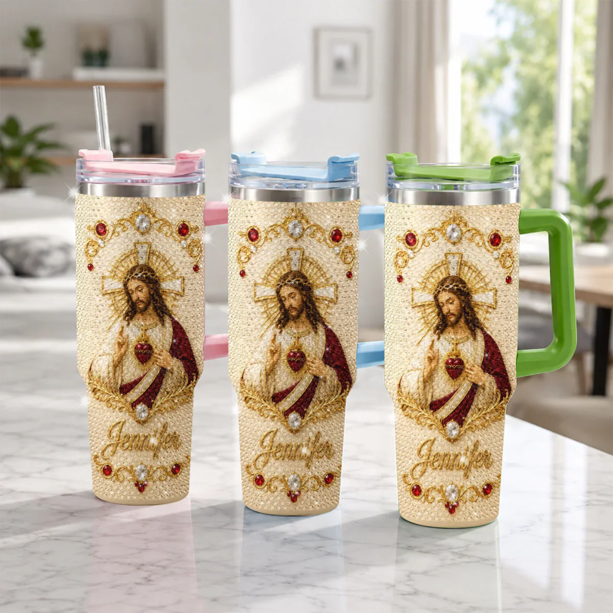 God Bless You - Personalized Tumbler With Handle - Gift For Christians - Image 2
