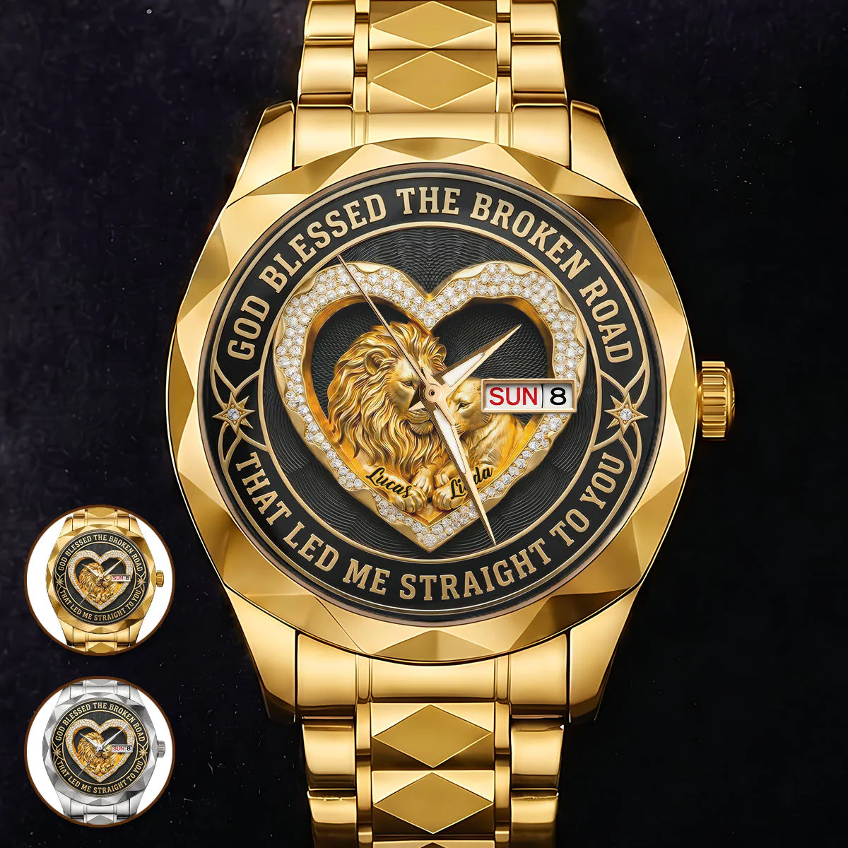 God Blessed The Broken Road Lion - Personalized Men's Wrist Watch - Gift For Couple