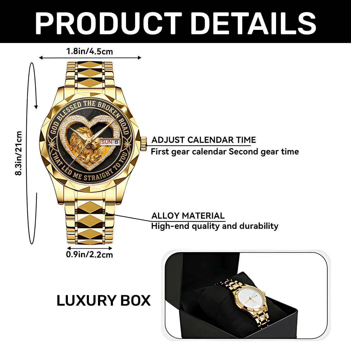 God Blessed The Broken Road Lion - Personalized Men's Wrist Watch - Gift For Couple - Image 8