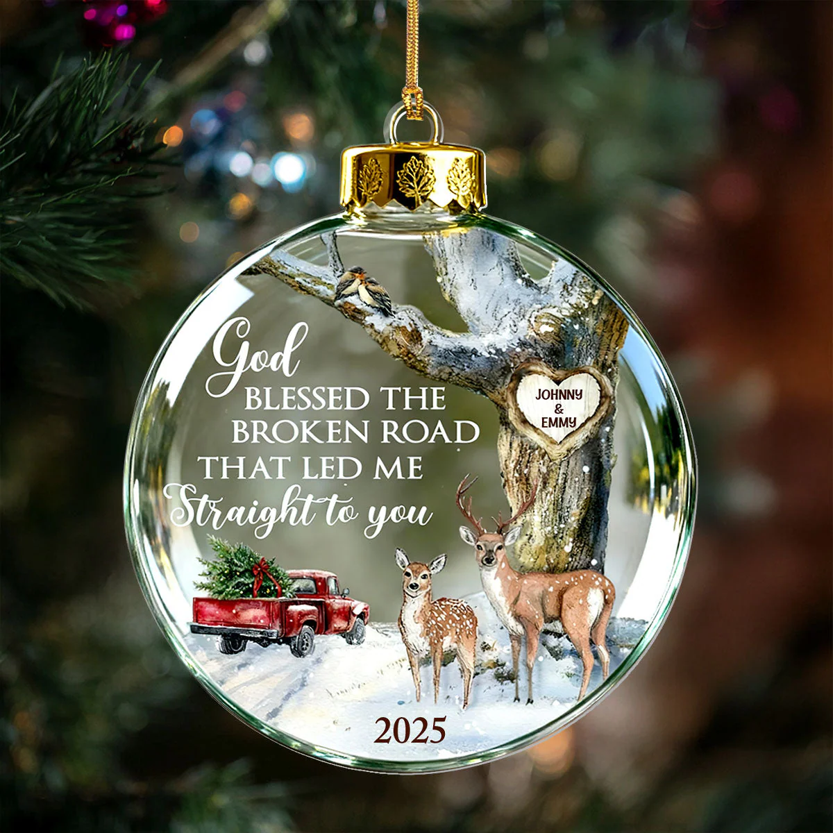God Blessed The Broken Road - Personalized 1-Layer Acrylic Ornament HL128