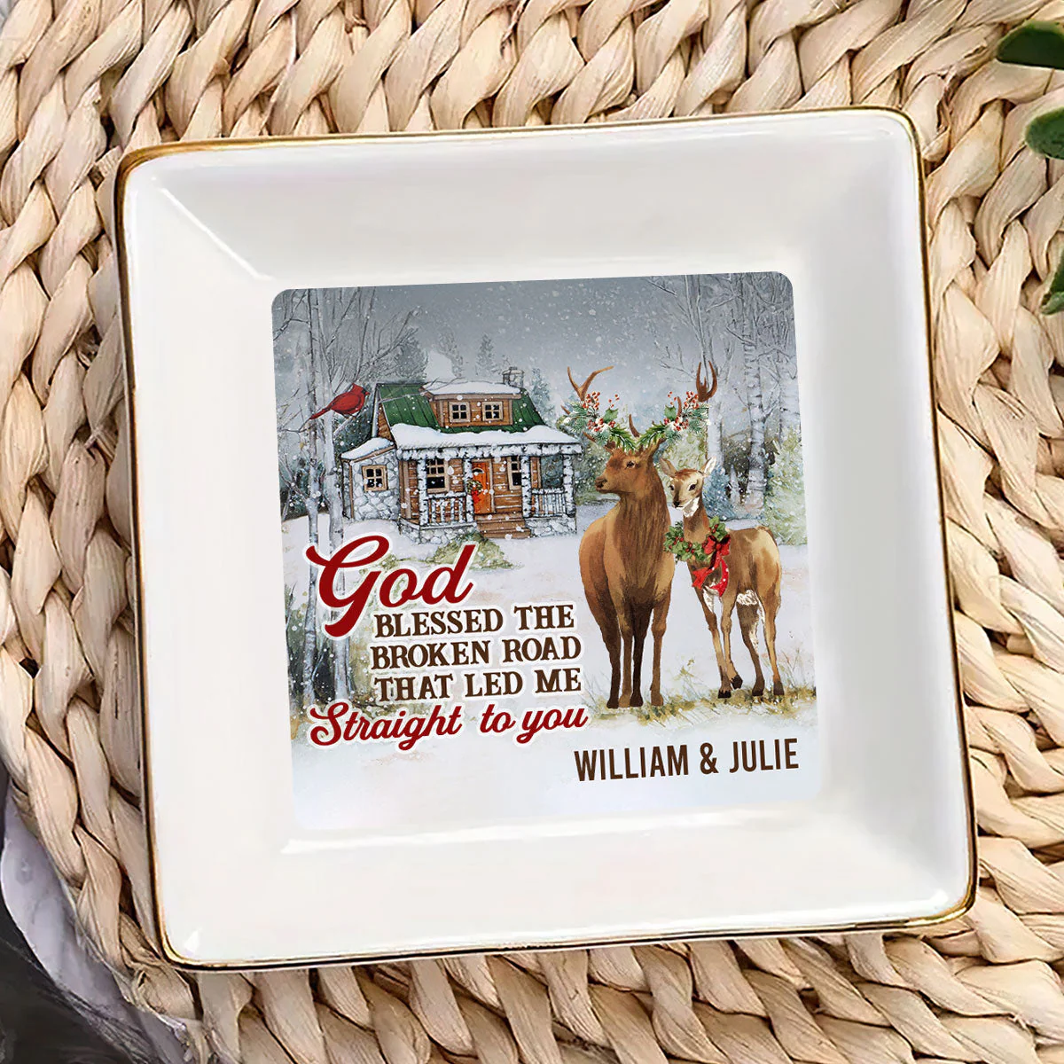 God Blessed The Broken Road That Led Me Straight To You - Personalized Jewelry Dish - Gift For Wife NH96 - Image 2
