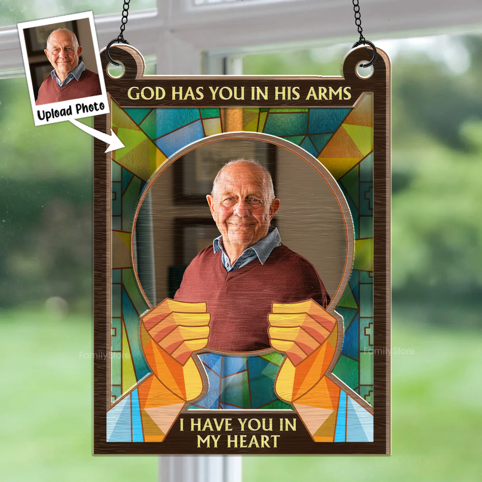 God Has You In His Arm I Have You In My Heart - Memorial Gift - Personalized Window Hanging Window Hanging Suncatcher Ornament - NA94