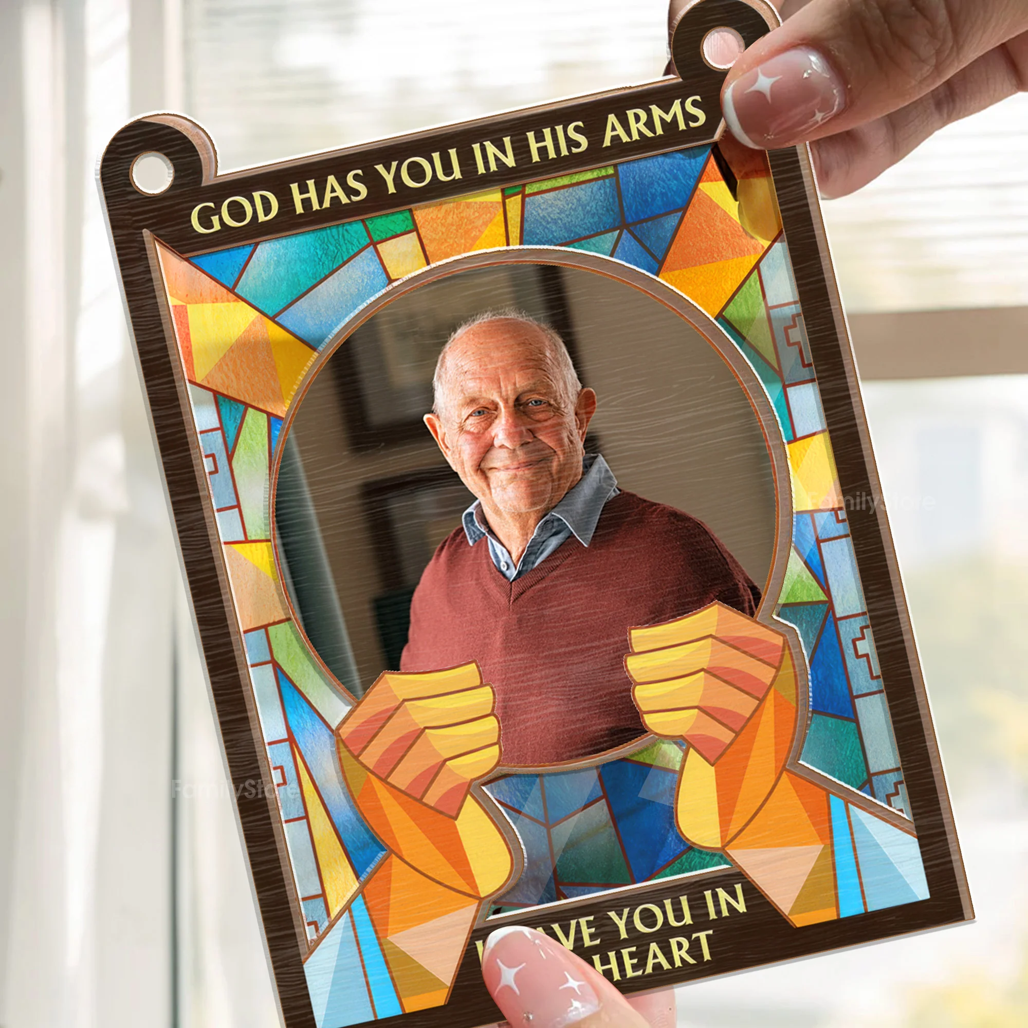God Has You In His Arm I Have You In My Heart - Memorial Gift - Personalized Window Hanging Window Hanging Suncatcher Ornament - NA94 - Image 2