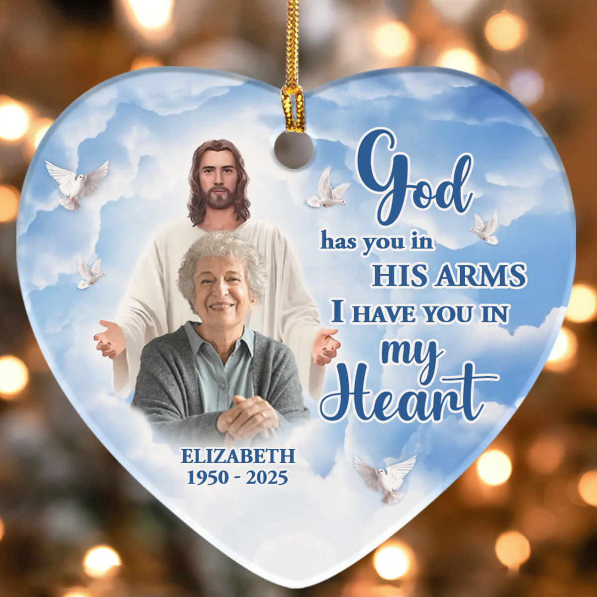 God Has You In His Arms - Personalized Ceramic Ornament - Photo Memorial Gift NL122 - Image 4