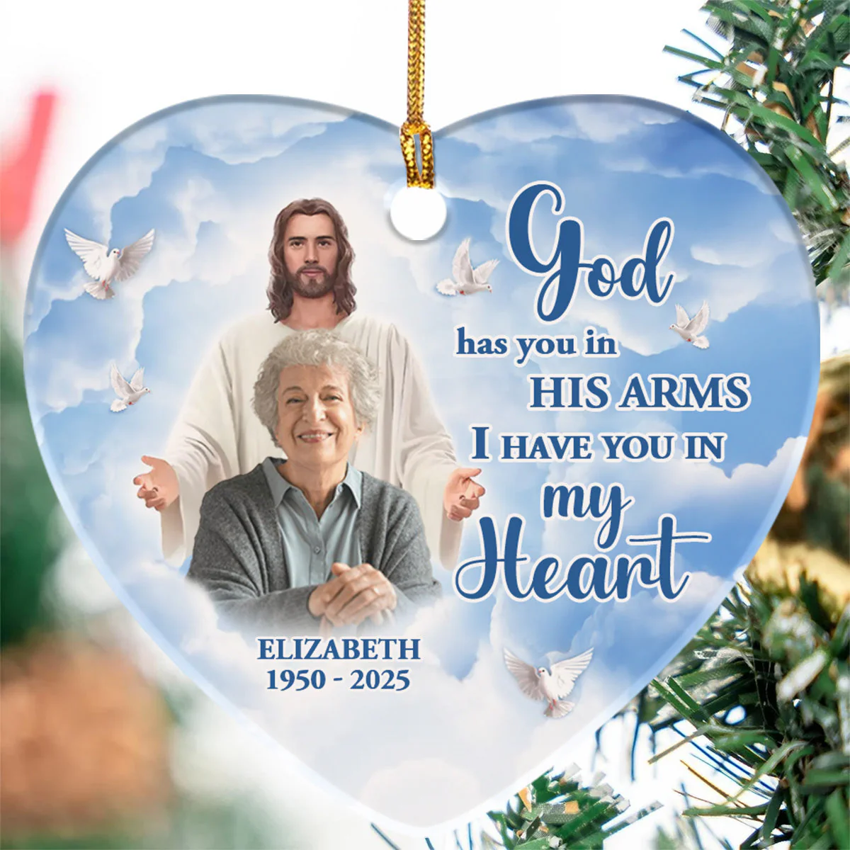 God Has You In His Arms - Personalized Ceramic Ornament - Photo Memorial Gift NL122 - Image 5