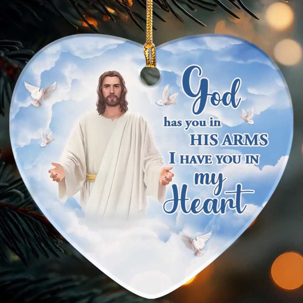 God Has You In His Arms - Personalized Ceramic Ornament - Photo Memorial Gift NL122 - Image 7