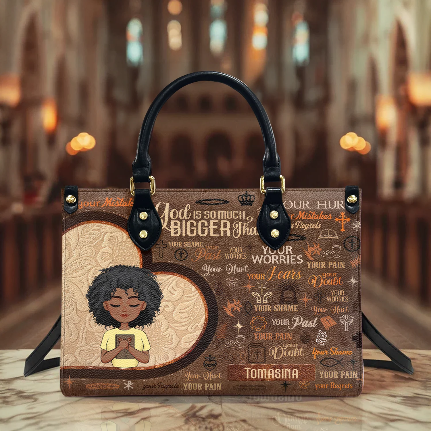 God Is Bigger Than Your Pain Tote - Christian Leather Handbag - Faith Gift for Black Women