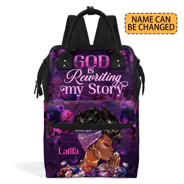 God Is Rewriting My Story - Personalized Christian Duckbilled Backpack - Gift For Black Women