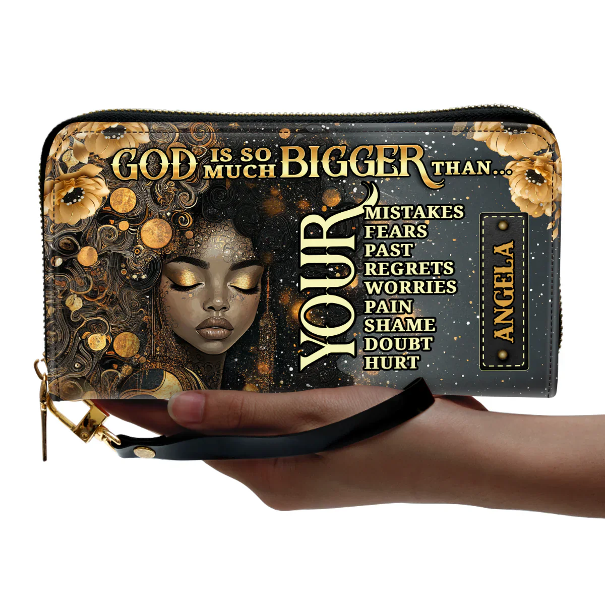 God Is So Much Bigger - Personalized Christian Art Leather Clutch Purse - Gift For Black Women - Image 2
