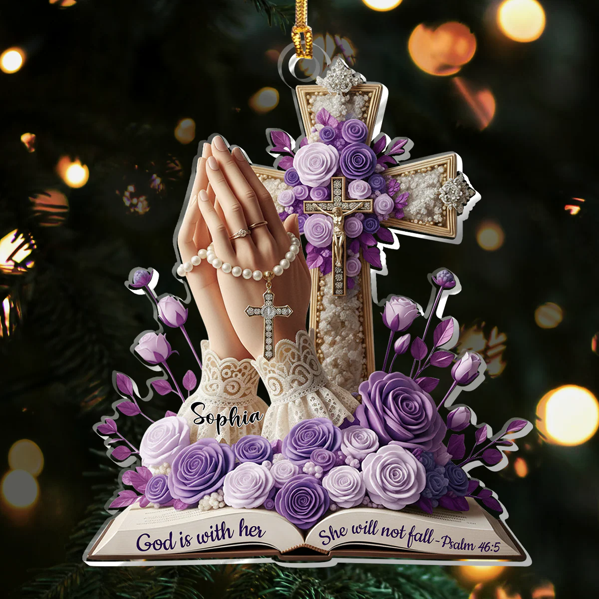 God Is With Her She Will Not Fall - Personalized 1-Layer Acrylic Ornament HL128