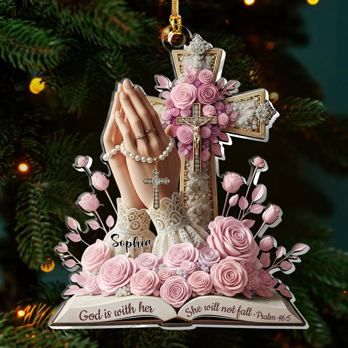 God Is With Her She Will Not Fall - Personalized 1-Layer Acrylic Ornament HL128 - Image 3
