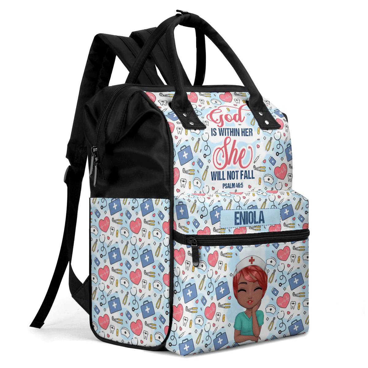 God Is Within Her - Personalized Duckbilled Backpack - Gift For Nurse | NR3 HN02 - Image 3