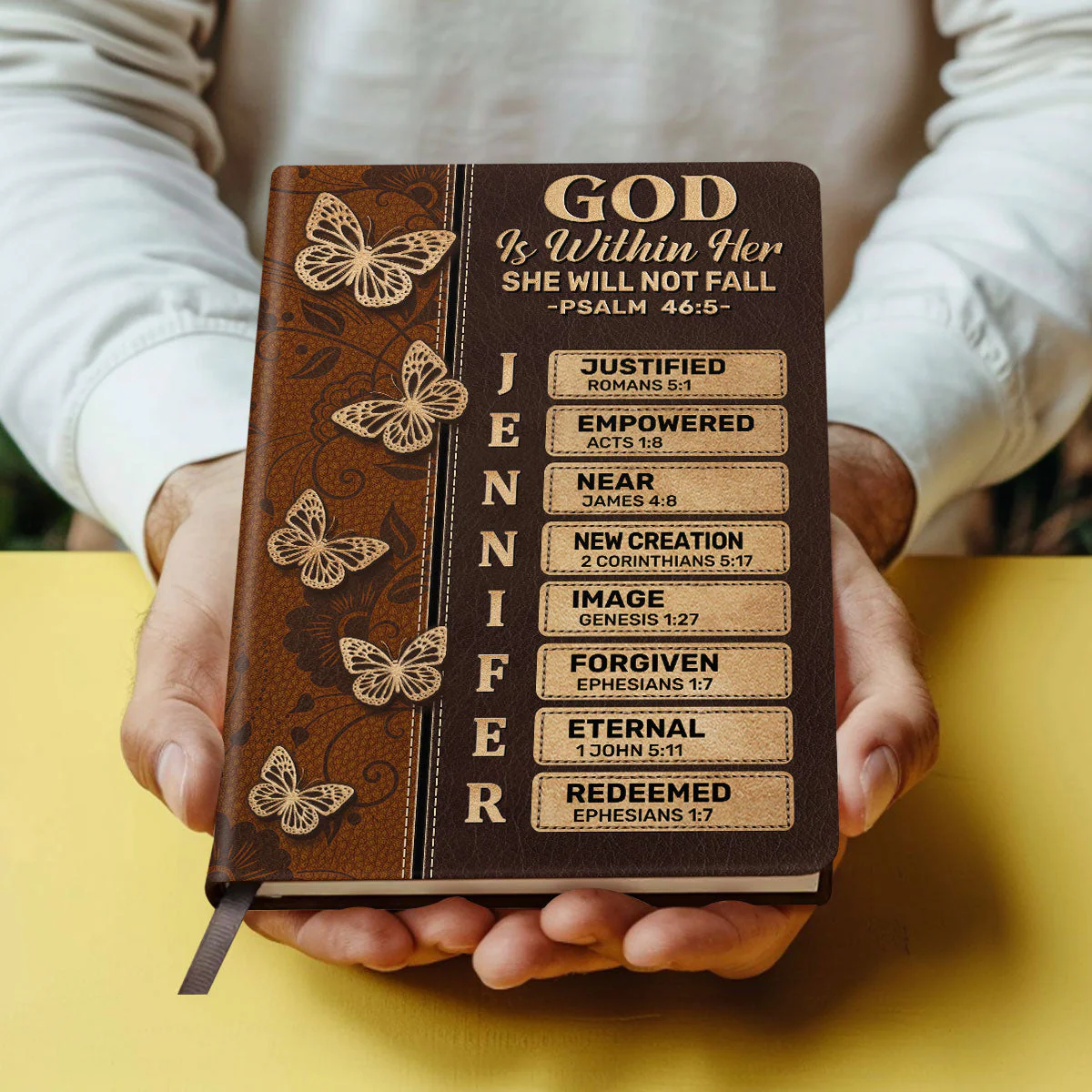 God Is Within Her She Will Not Fall - Personalized Leather Cover Notebook - Image 4