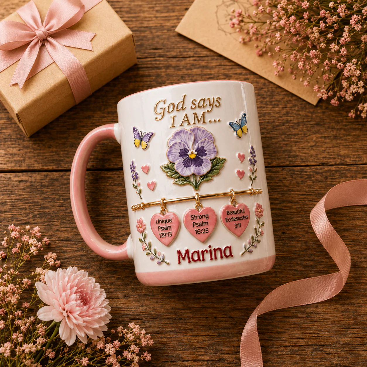 God say I am Bible Verse Flower - Personalized Accent Mug - Gifts for Her, Mom - Image 2