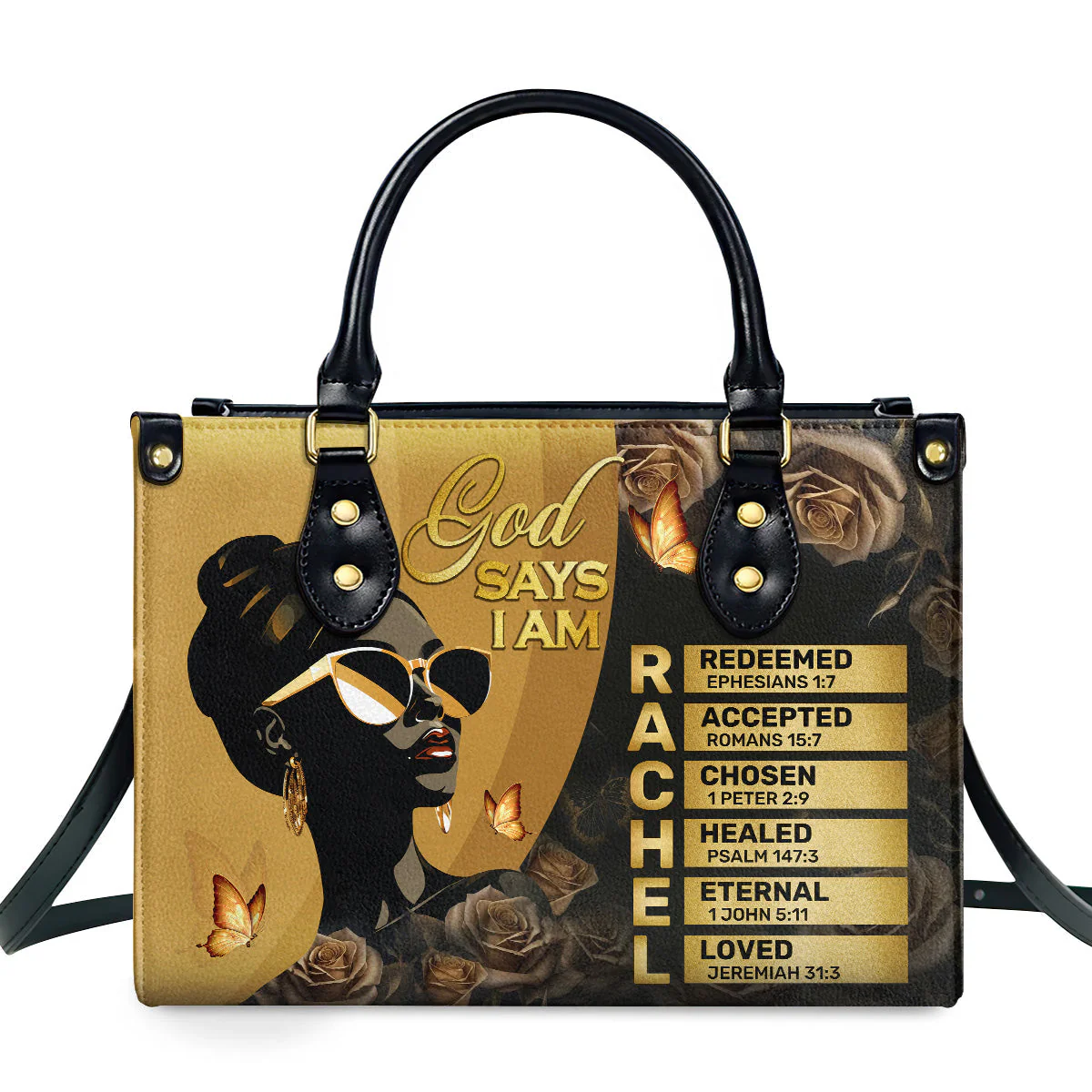 God Says I Am Afrocentric Black Queen - Personalized Leather Handbag - Inspirational Gift For Her | HD95