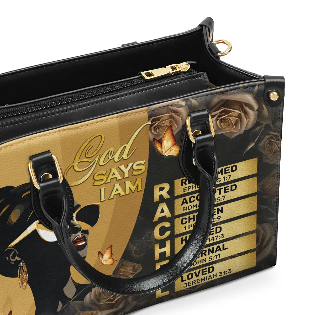 God Says I Am Afrocentric Black Queen - Personalized Leather Handbag - Inspirational Gift For Her | HD95 - Image 3