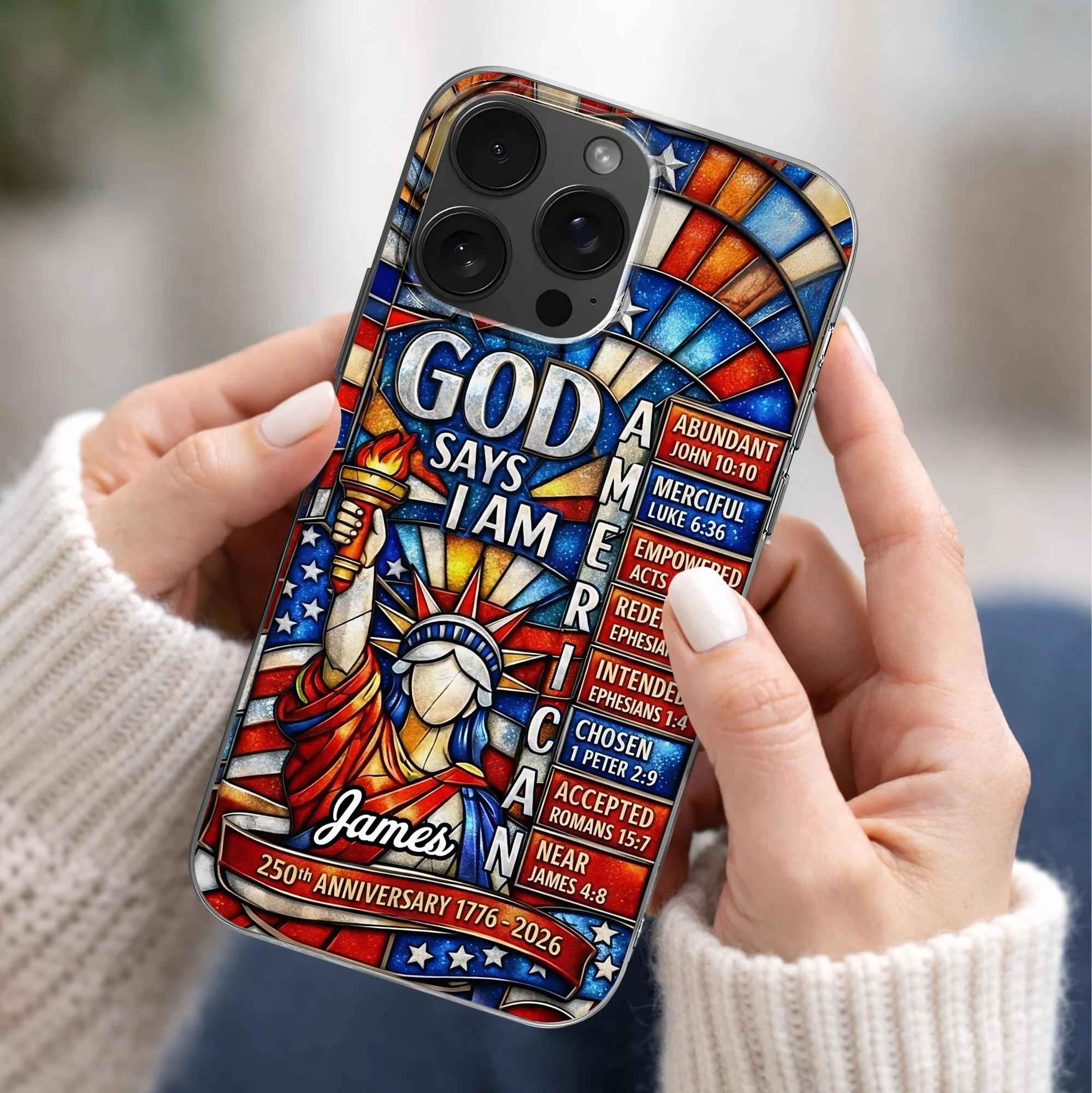 God Says I Am American 250th Anniversary - Personalized Phone Case - Gifts For Patriots - Image 3