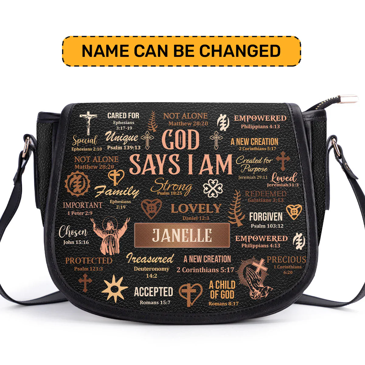 God Says I Am Bible Verses - Personalized Leather Saddle Cross Body Bag - Christian Gift For Black Women