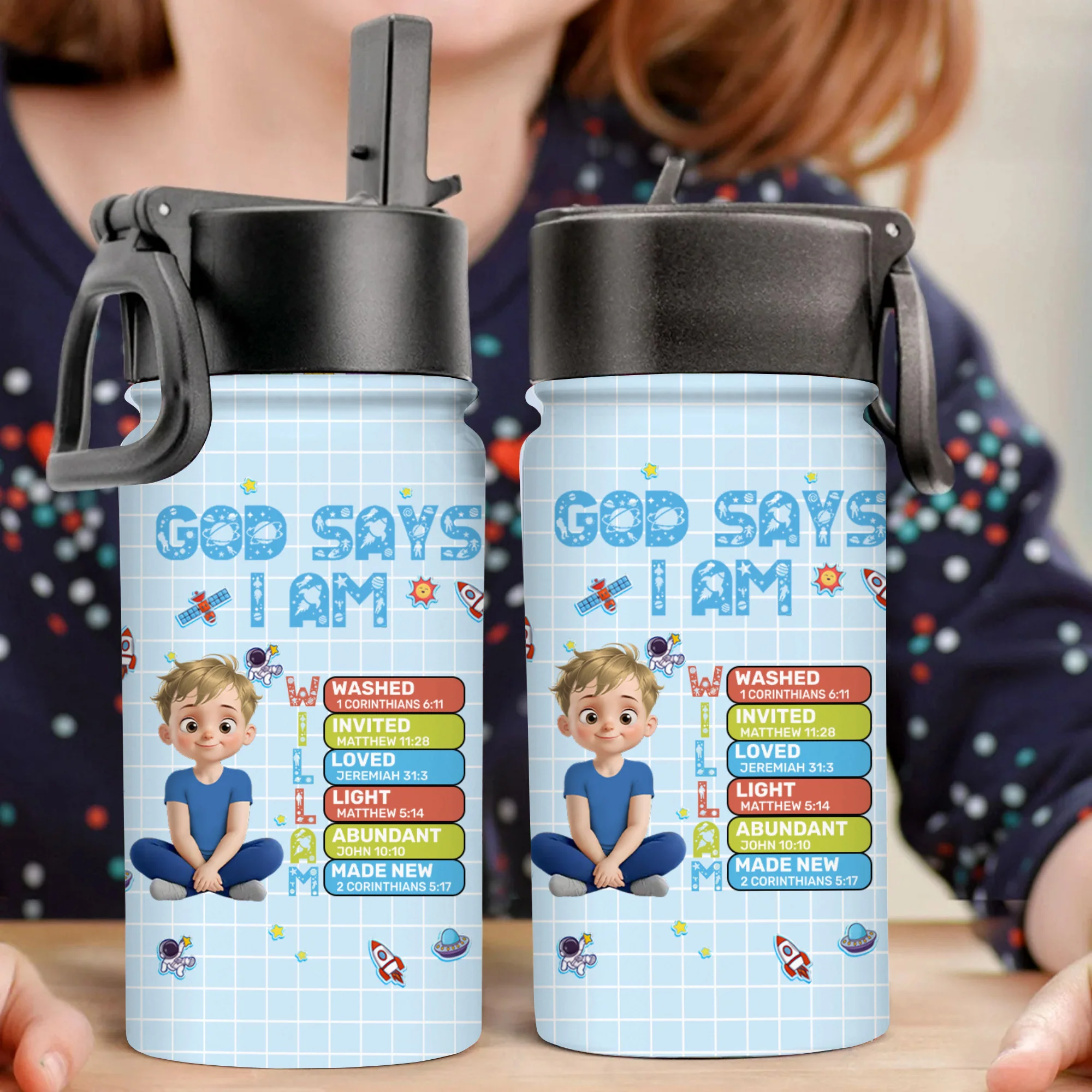 God Says I Am Custom Name - Personalized Kid Water Bottle - First Day Of School Gift For Kids | GR25 TD118 - Image 3