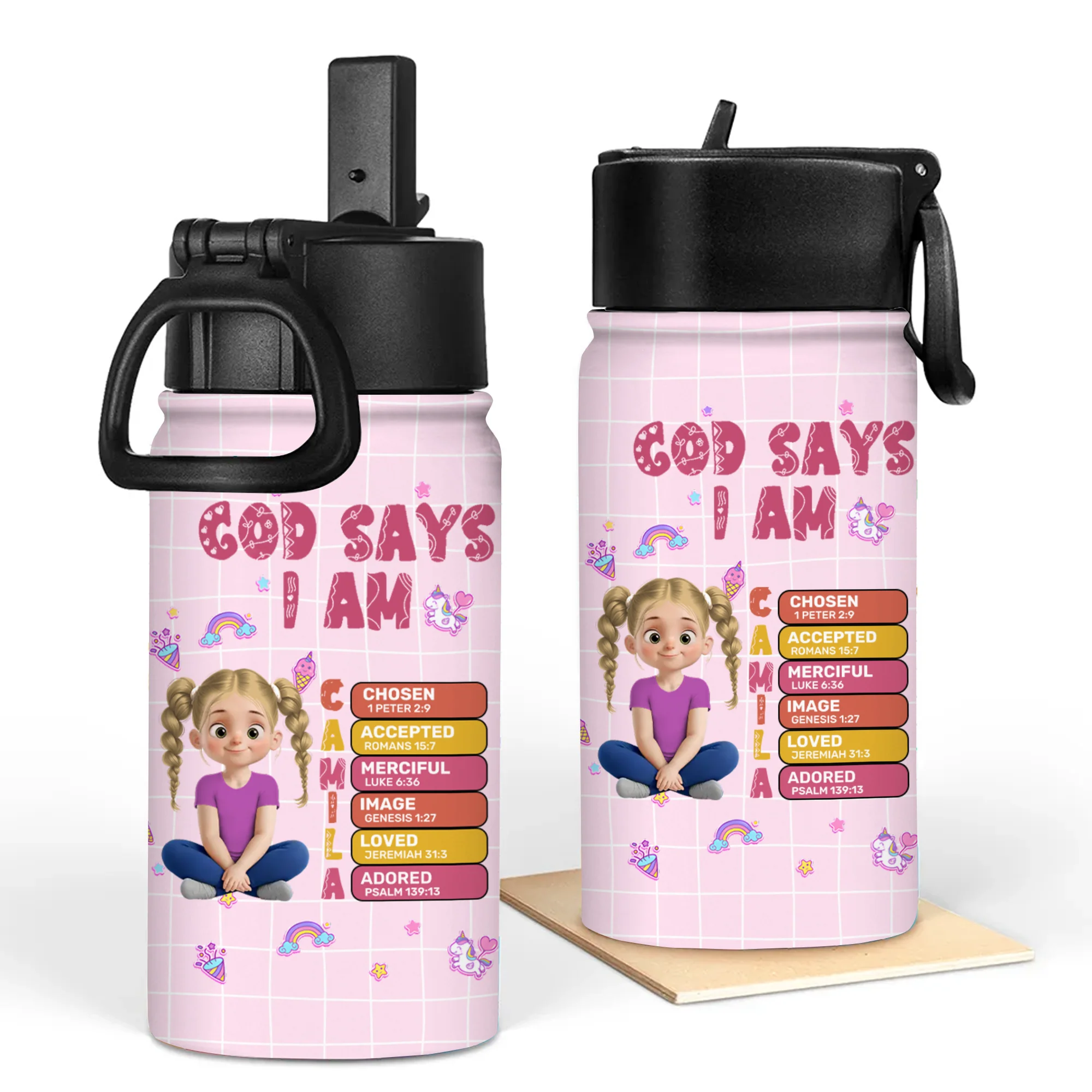 God Says I Am Custom Name - Personalized Kid Water Bottle - First Day Of School Gift For Kids | GR25 TD118 - Image 4