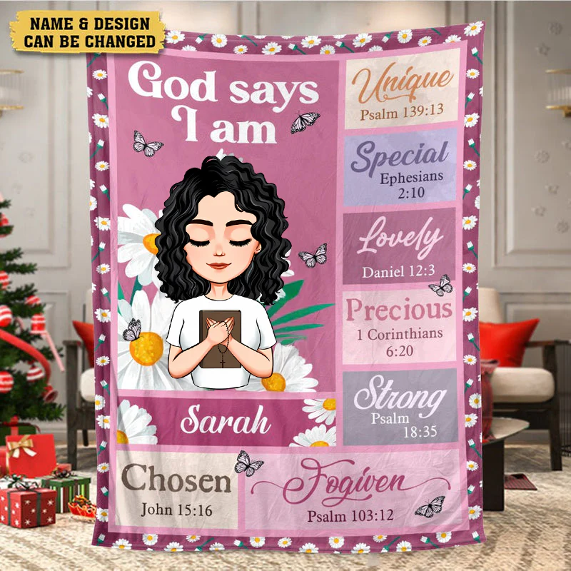 God Says I Am Daisy (Chibi) - Personalized Blanket - Gift For Her | CLGOD05 HL128 - Image 2