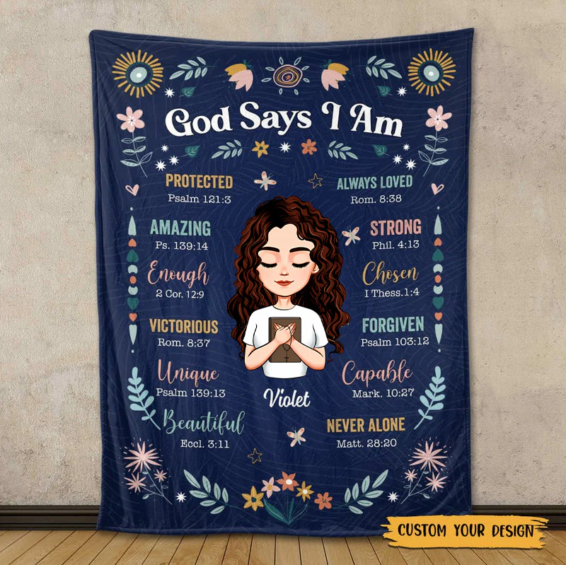 God Says I Am Floral - Personalized Blanket - Gift For Her | CLGOD05 HL128