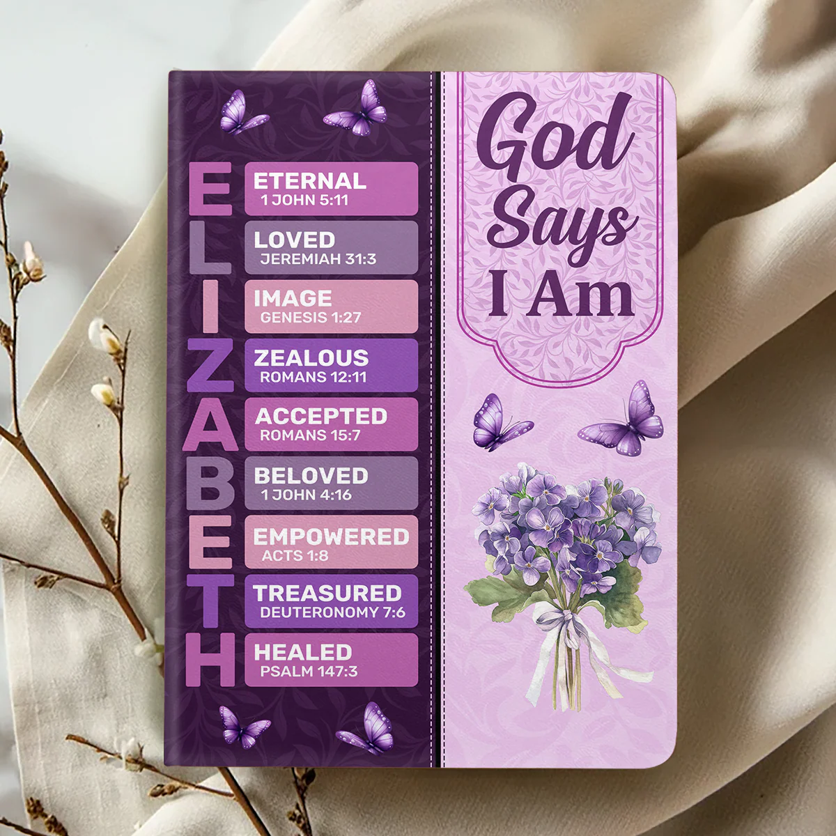 God Says I Am Flower - Personalized Leather Cover Notebook - Image 2