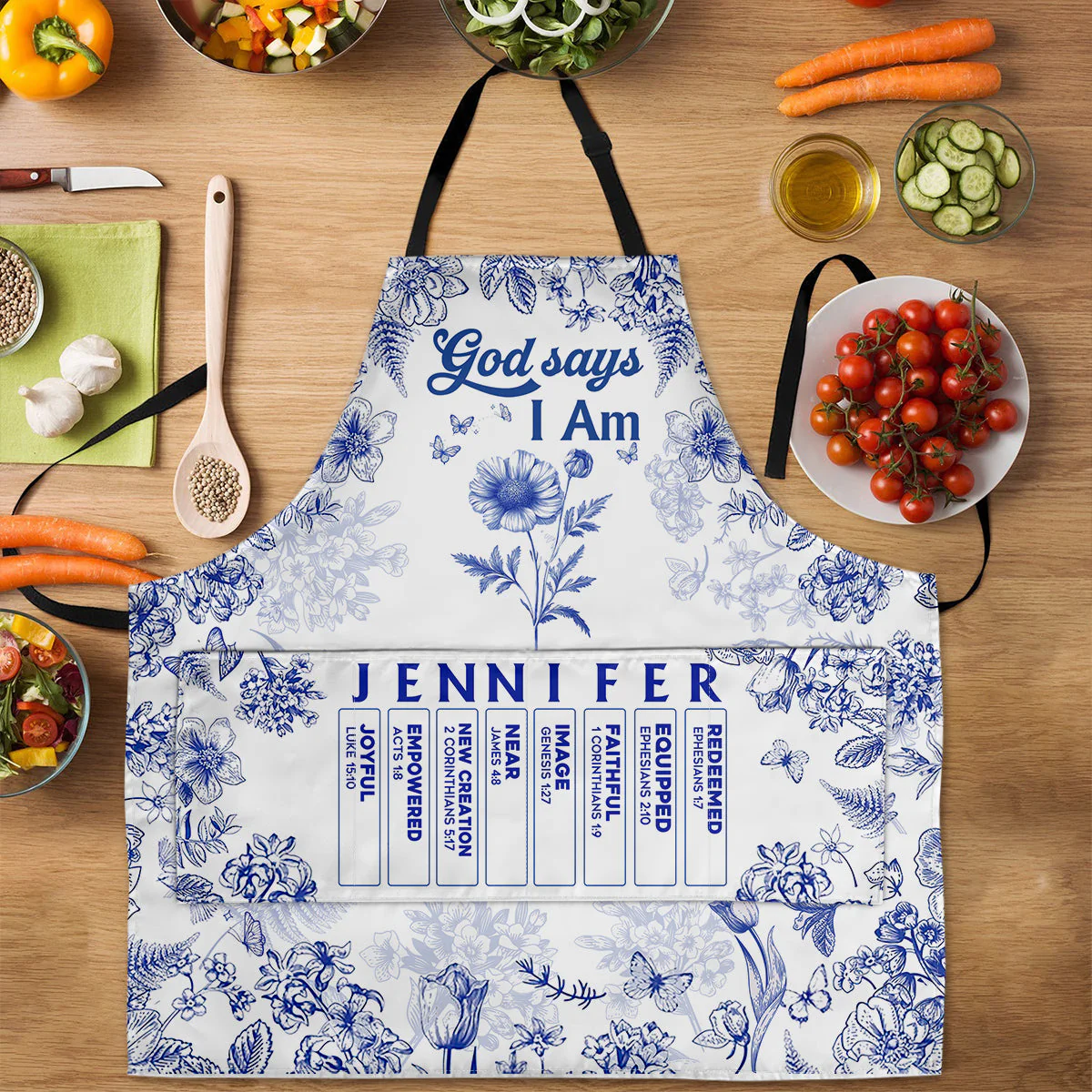 God Says I Am - Personalized Apron With Pocket - Christant Gift for Grandma