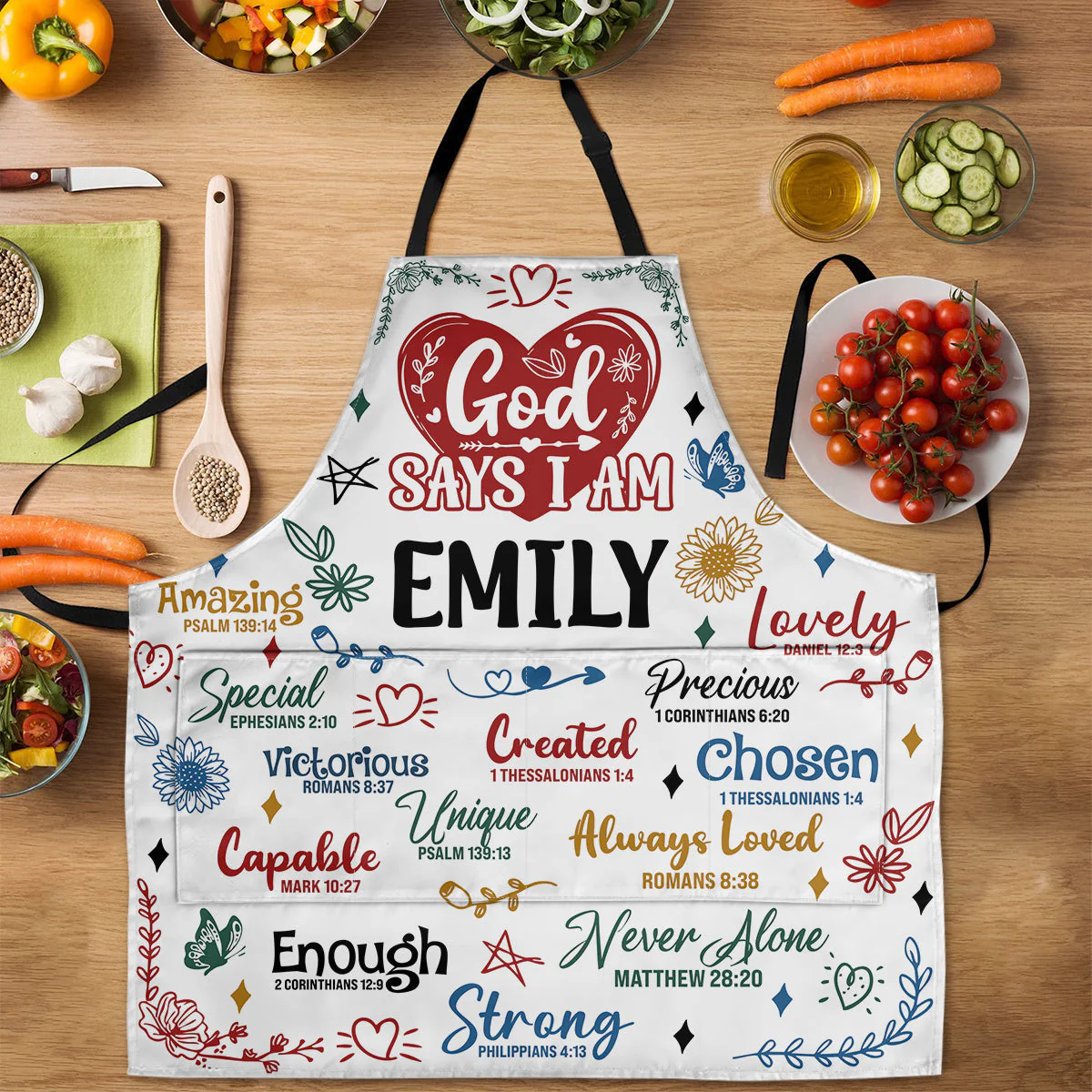 God Says I Am - Personalized Apron With Pocket - Christant Gift for Grandma