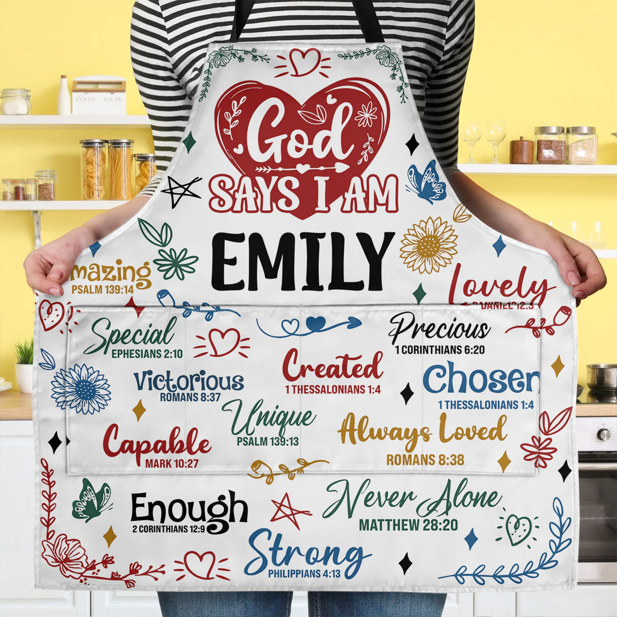 God Says I Am - Personalized Apron With Pocket - Christant Gift for Grandma - Image 3