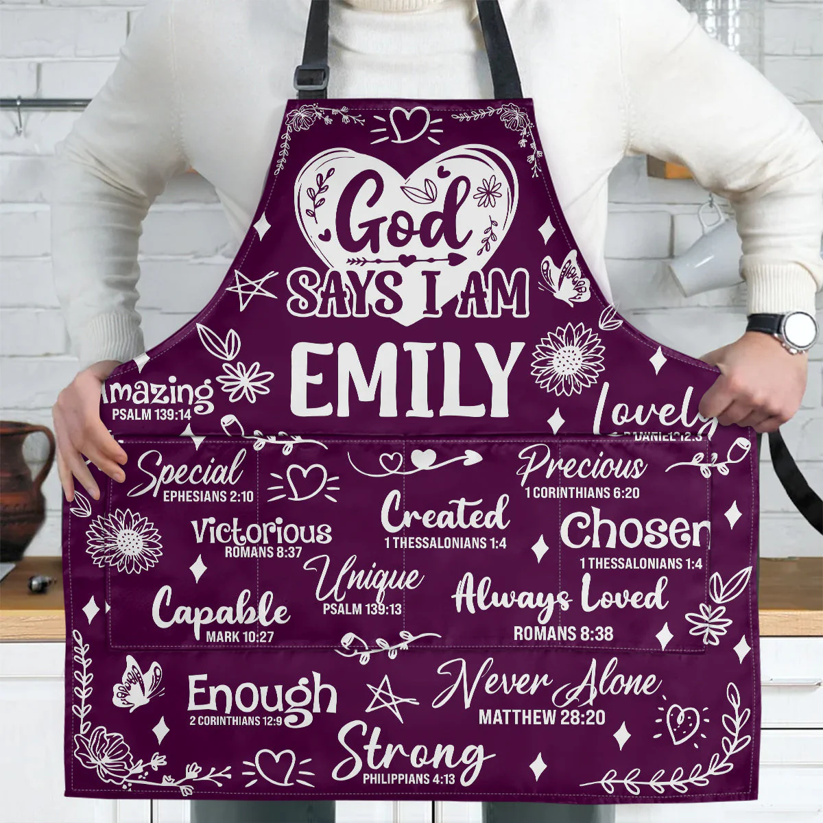 God Says I Am - Personalized Apron With Pocket - Christant Gift for Grandma - Image 4