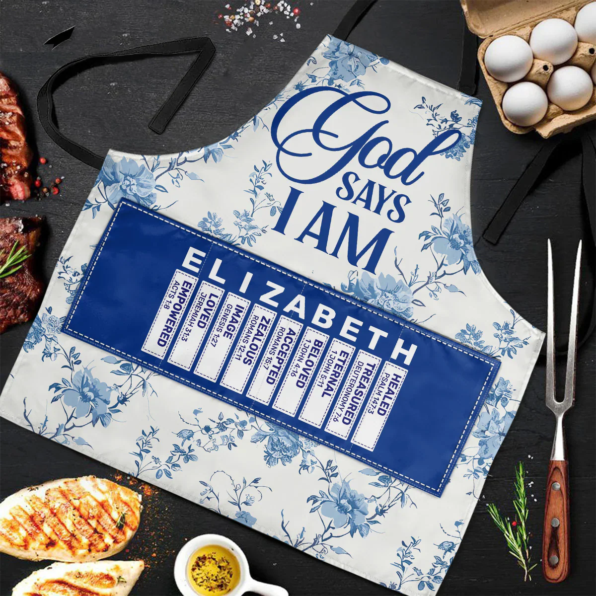 God Says I Am - Personalized Apron With Pocket - Christant Gift for Grandma - Image 3
