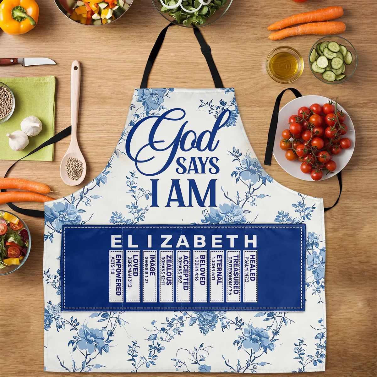 God Says I Am - Personalized Apron With Pocket - Christant Gift for Grandma - Image 4